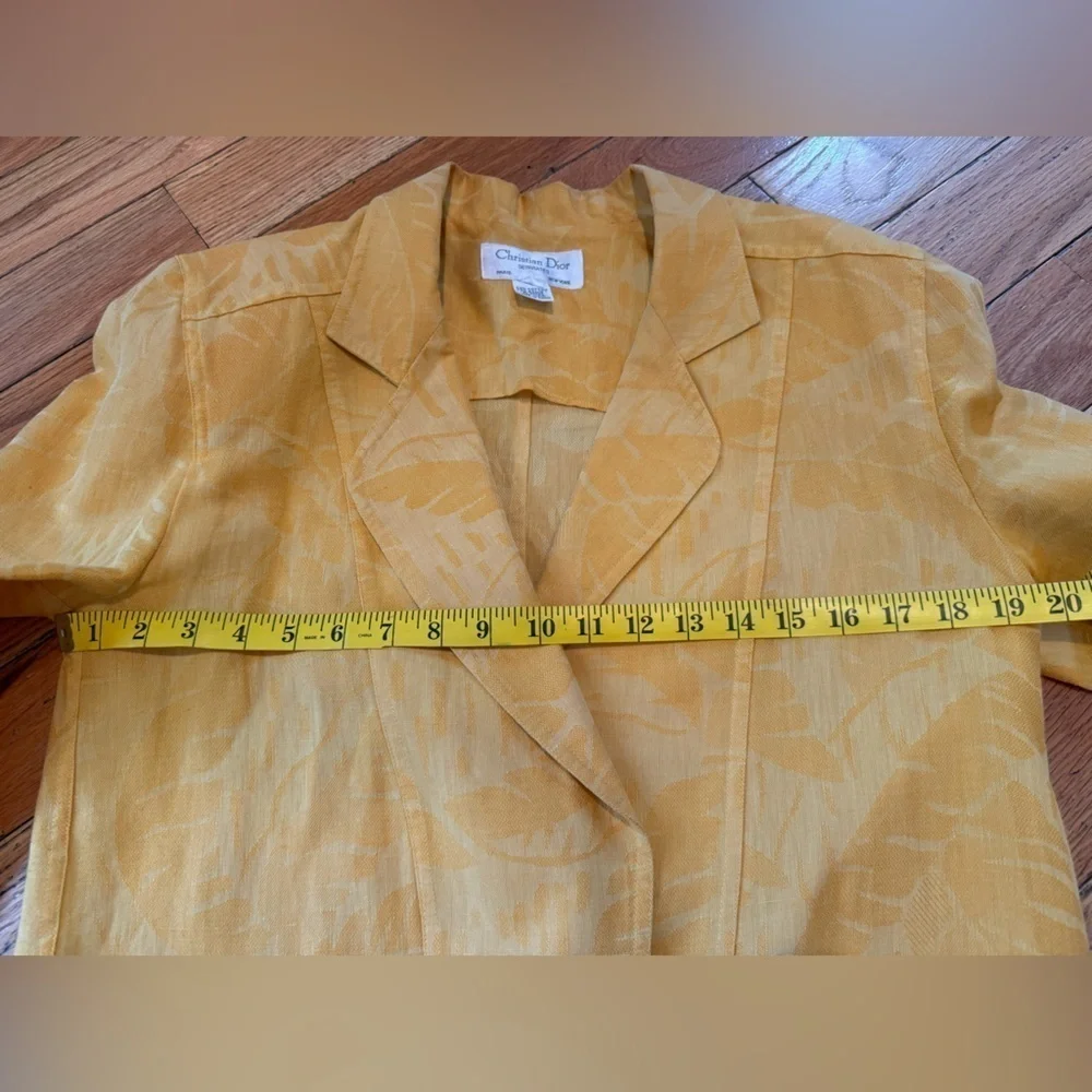 VTG Christian Dior 1 Button Cotton/Linen Yellow Palm Women’s Blazer Size 6 READ